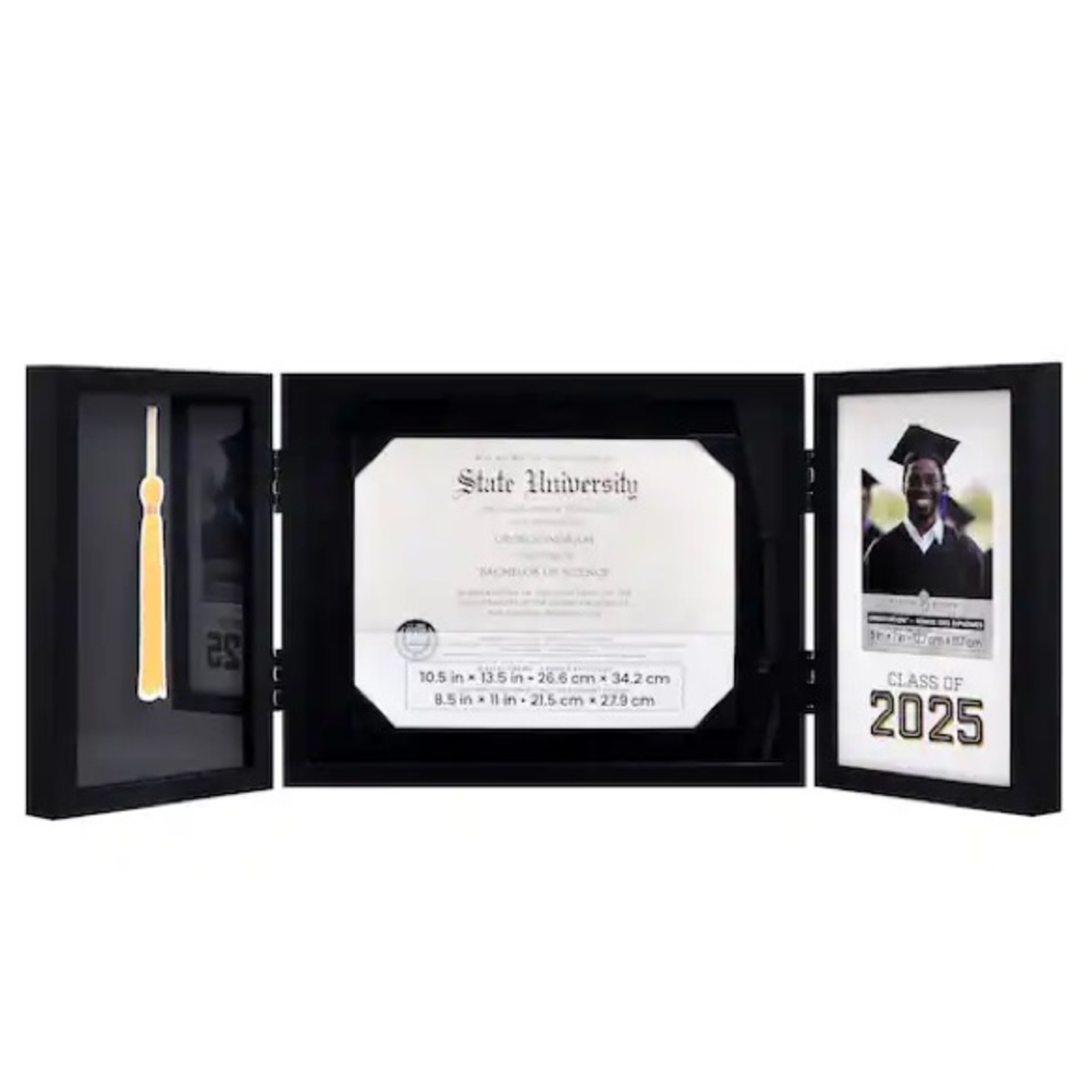 Black Graduation 3 Opening Hinged Display Frame Class of 2025 by Studio Decor